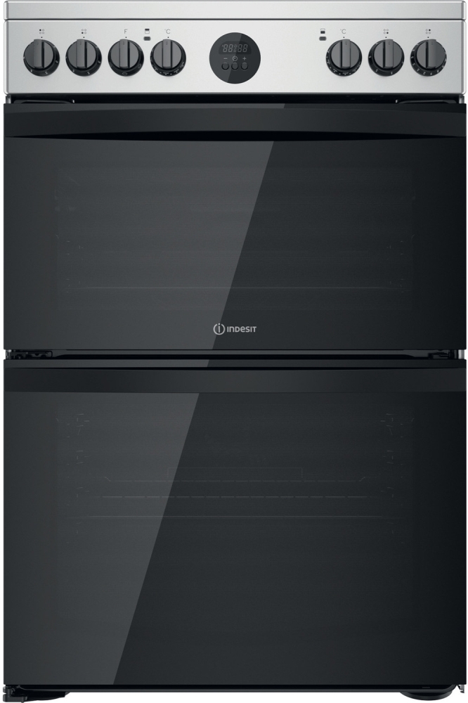 Indesit Silver Id67v9hcx/Uk Ceramic Electric Cooker With Double Oven