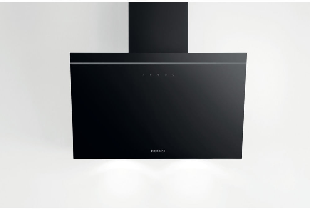 Hotpoint PHVP62FLTK 60cm Chimney Cooker Hood in Black with 700m3/h Extraction Rate