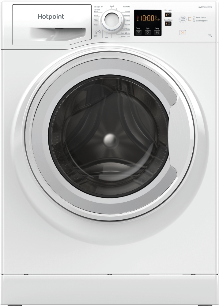 Hotpoint 7kg Washing Machine - 1400rpm Spin - White - Anti-Stain - Anti-Allergy NSWM 7469 W UK