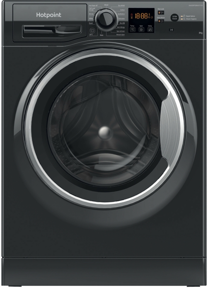 Hotpoint 8kg Washing Machine - 1400rpm - Black - Freestanding - NSWM 846 BS UK NSWM 846 BS UK