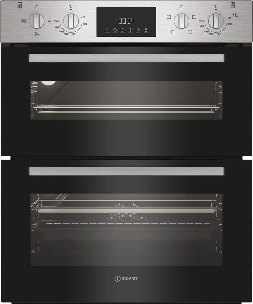 Indesit DUI 12D IX Built-Under Electric Double Oven - 48L + 38L Capacity - A Rated - Stainless Steel DUI 12D IX