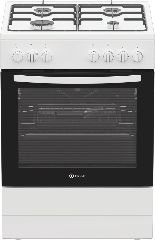 Indesit I6G3PMW/UK Gas Cooker - 4 Gas Zones - 73L Single Oven - White I6G3PMW/UK