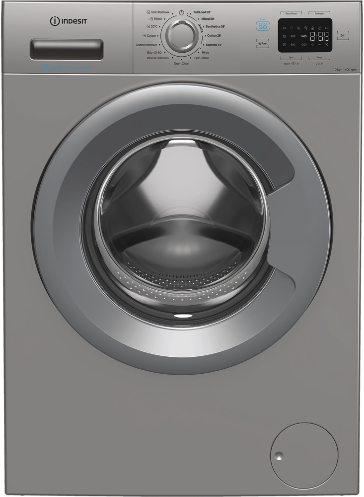 Indesit 10kg Washing Machine - 1400 RPM - Push&Go with SteamTechnology - Silver IP 1046S PUSH&GO UK