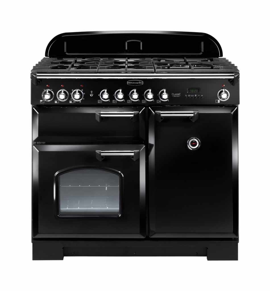 Rangemaster CDL100DFFBL/C Classic Deluxe Black / Chrome 100cm Dual Fuel Range Cooker