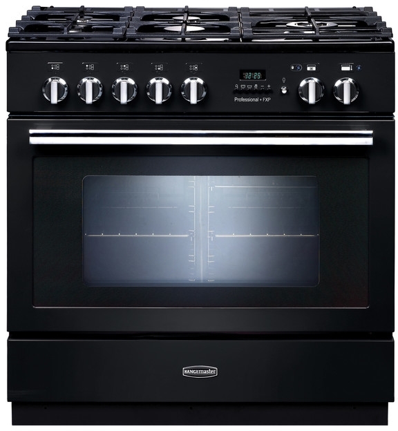 Rangemaster Professional Plus FXP PROP90FXPDFFGB/C 90cm Dual Fuel Range Cooker Black / Chrome, A Rated