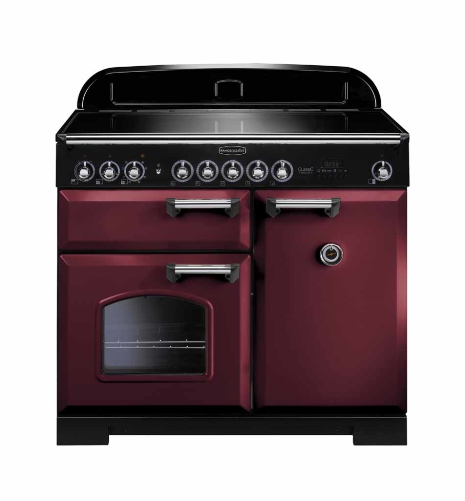 Rangemaster Classic Deluxe CDL100EICY/C 100cm Induction Range Cooker Cranberry / Chrome, Red, A Rated