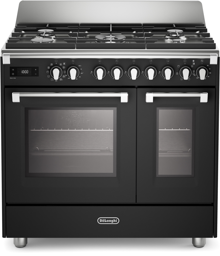DeLonghi 90cm Dual Fuel Range Cooker - Gas Hob - 2 Ovens - Grey BS 965T MXA