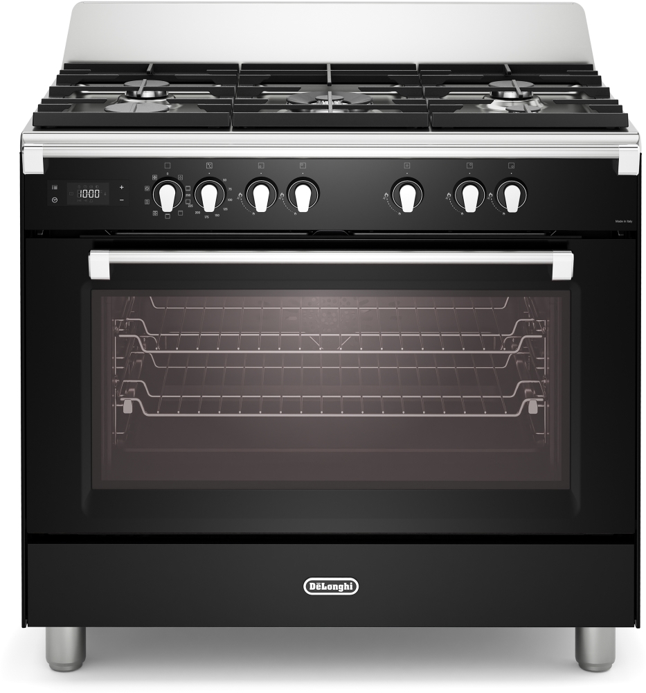 DeLonghi 90cm Dual Fuel Gas Range Cooker - Stainless Steel/Black BS 965 MXN