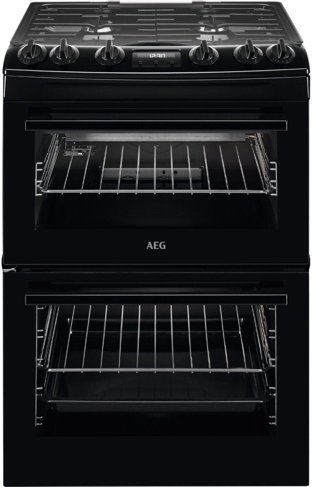 AEG CGX6130ACB 60cm Gas Cooker - Double Oven - 4 Burner Hob - Black CGX6130ACB