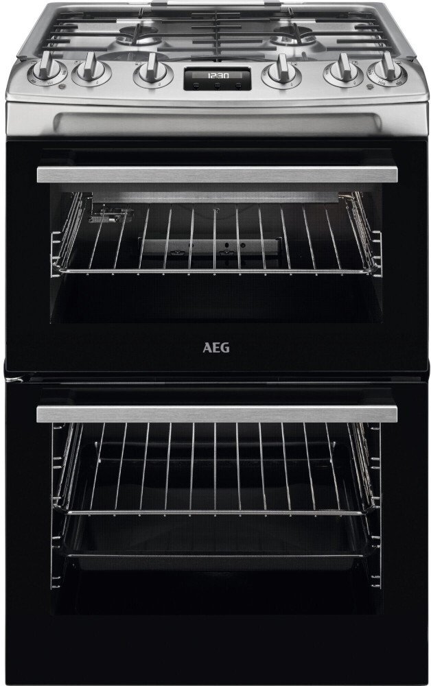 AEG CGX6130ACM Freestanding Double Oven Gas Cooker - 4 Burner Hob - Stainless Steel CGX6130ACM