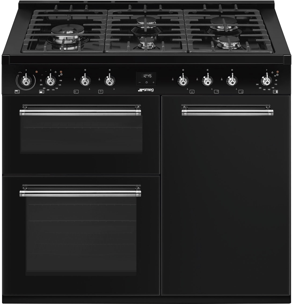 Smeg CX103GMBL Concert 100cm Dual Fuel Range Cooker - Black - 5 Gas Burners - 3 Ovens CX103GMBL Concert