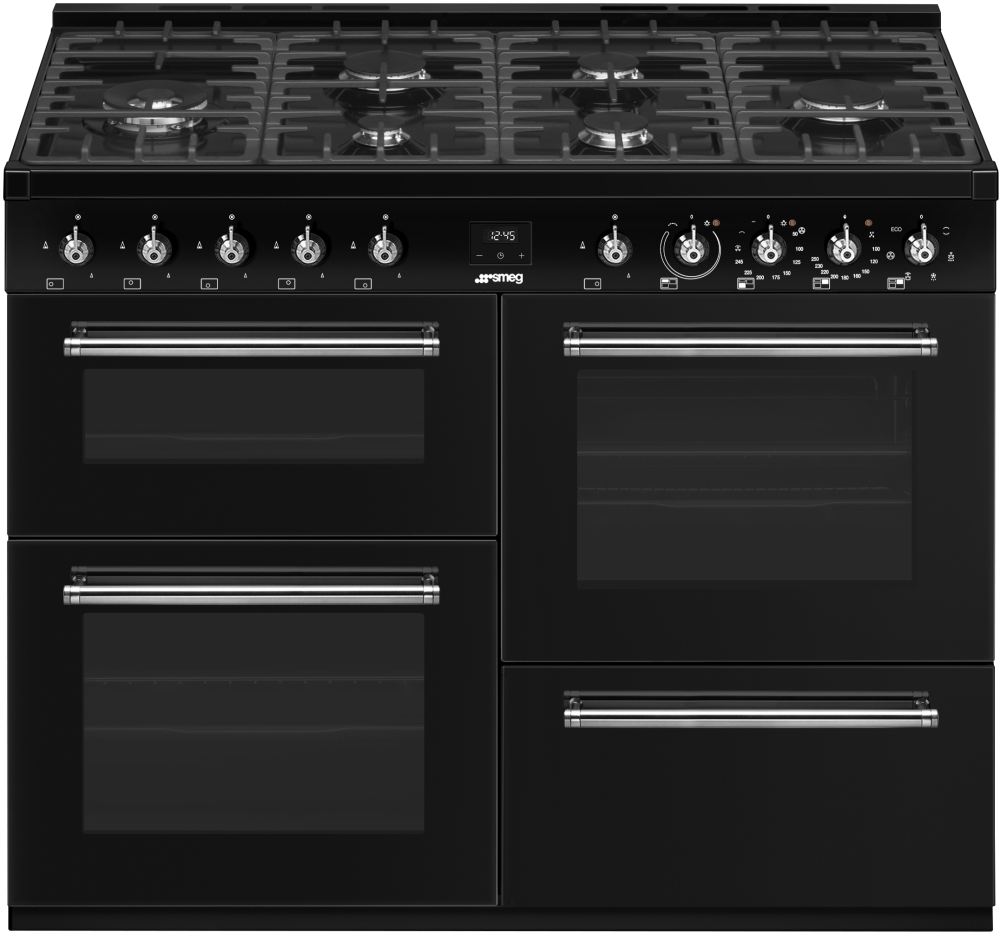 Smeg CX113GMBL 110cm Dual Fuel Range Cooker - Black - 6 Gas Burners - 3 Ovens CX113GMBL Concert Classic