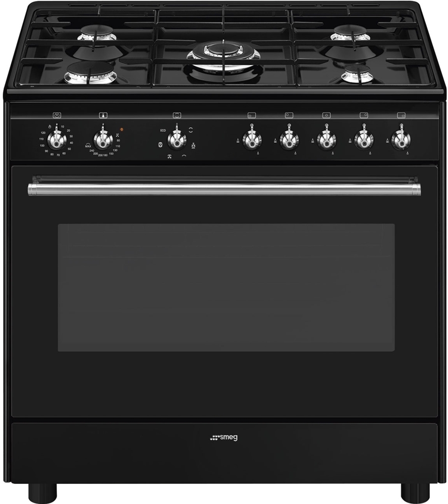 Smeg CX91GMBL Concert 90cm Dual Fuel Range Cooker, Black, A Rated ...