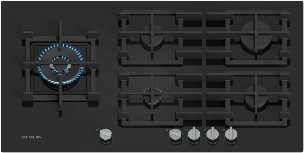 Siemens EP9A6MI40 iQ500 5 Burner Gas Hob - 90cm Width - Black Tempered Glass - stepFlame Technology EP9A6MI40 iQ500