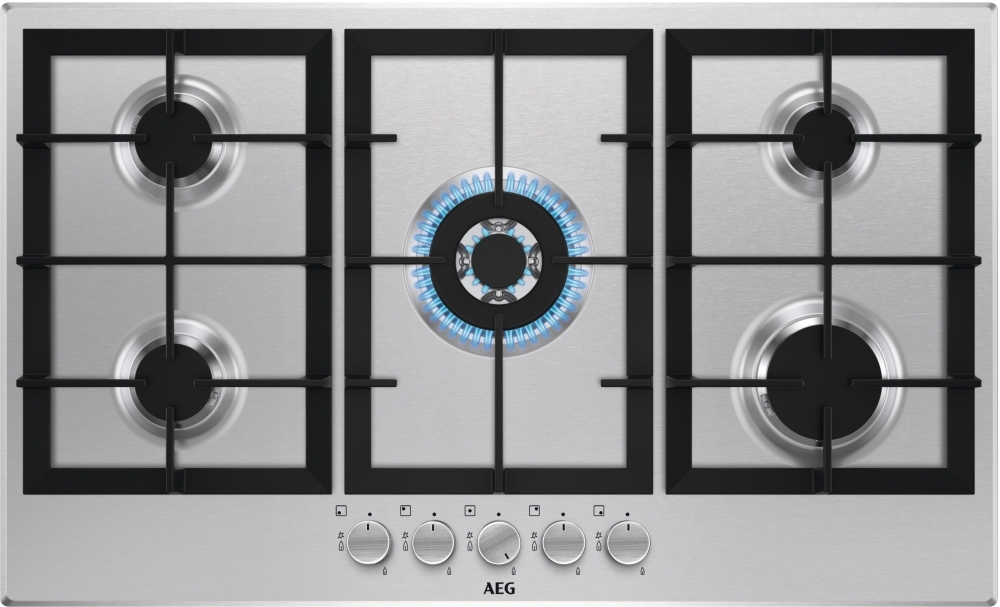 AEG HGX95320SM 5 Burner Gas Hob - 90cm Wide - Stainless Steel - Speed Burners HGX95320SM 3000
