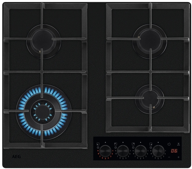 AEG HKB64341NL Mixed Fuel Hob with FlameLight LED Indicators and Matt Black Finish 590mm Wide