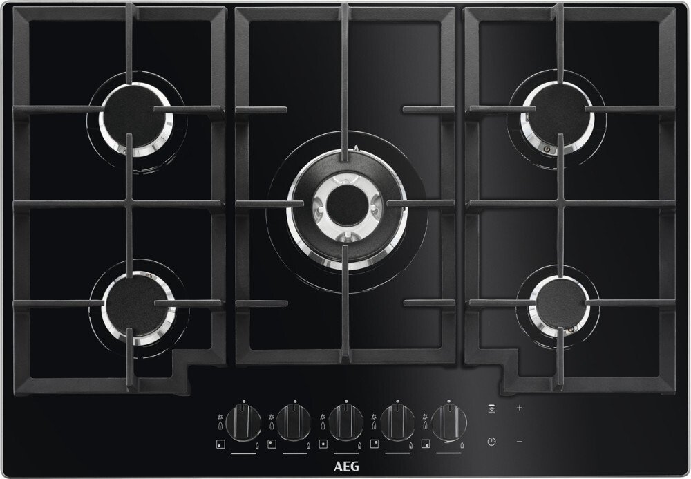 Buy AEG HKB75NB540 Gas on Glass 5 Burner Gas Hob Black Marks Electrical