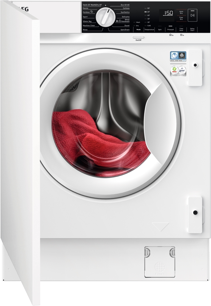 AEG LX6WG74634BI Integrated Washer Dryer, 7kg/4kg, 1600 Spin, White, B Rated