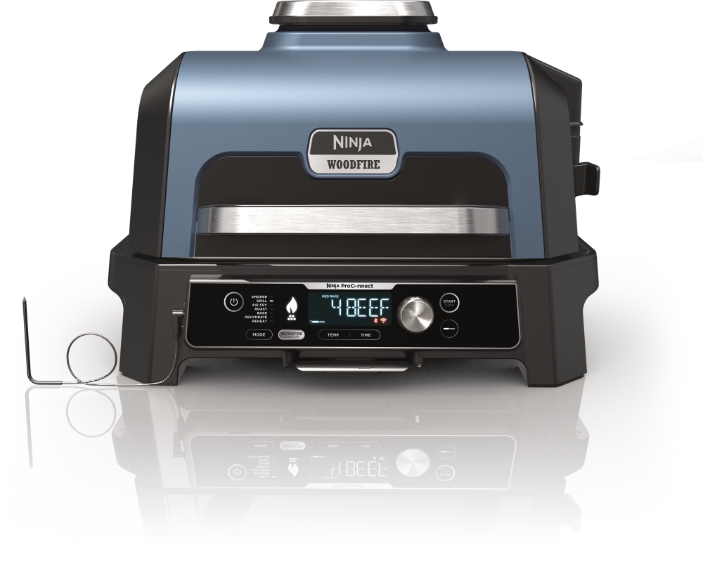Ninja Woodfire Pro Connect XL Electric BBQ Grill & Smoker - Black & Blue - 1700W - 450 x 310mm Cooking Area - App Controlled OG901UK Black & Blue