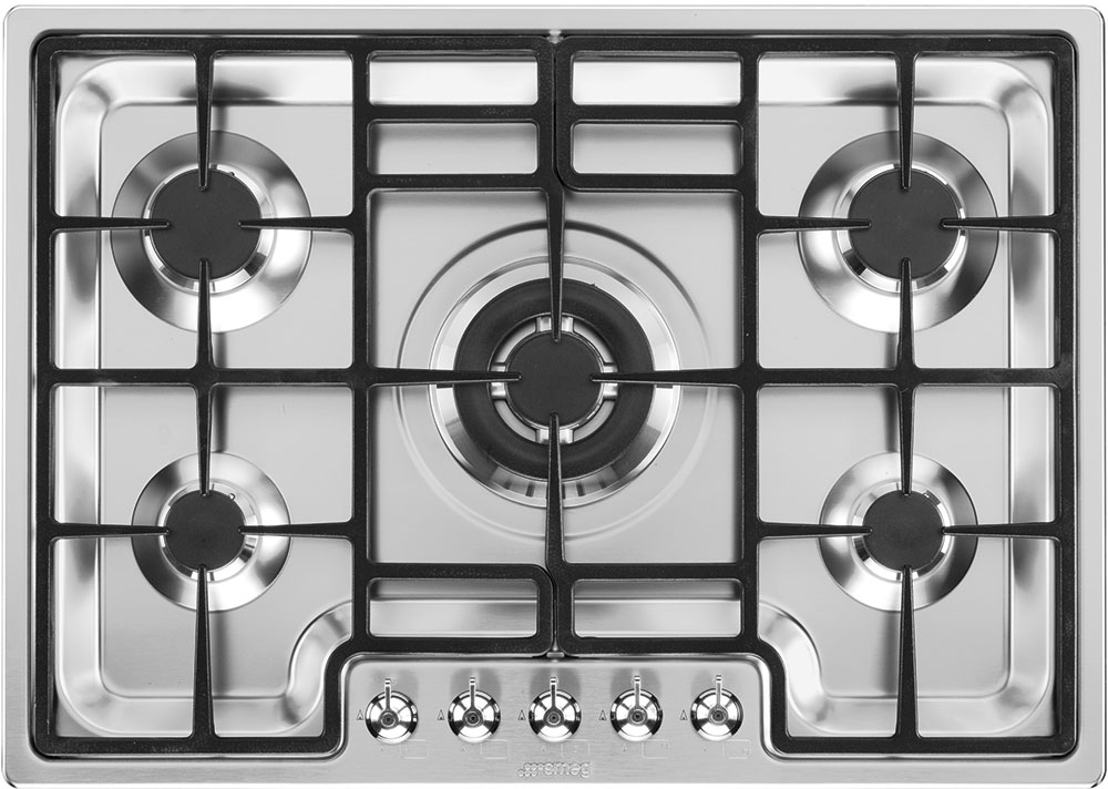 Smeg PGF75-4 Classic 5 Burner Gas Hob, Stainless Steel