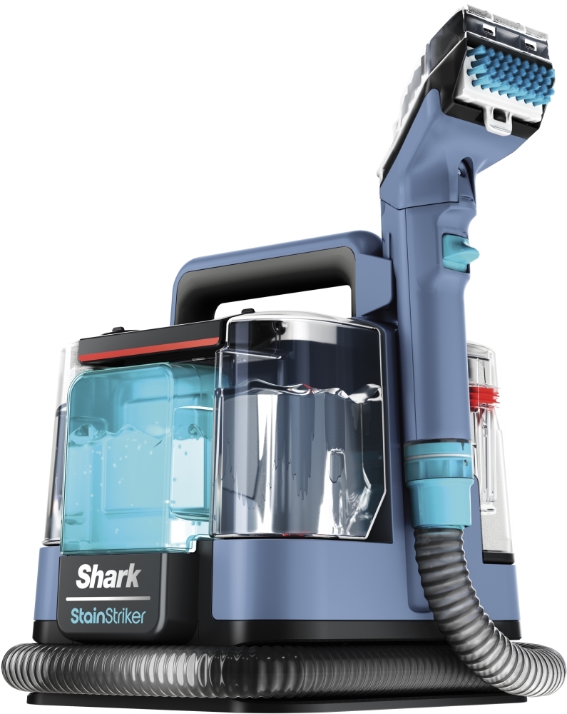 Image of Shark StainStriker Stain & Spot Cleaner with Tough Stain, Crevice & Hose-Cleaning Tools, 2x Bespoke Cleaning Formulas Remove Stains, Odours, Dirt & Grime, Lightweight, 450W, Blue, PX200UK