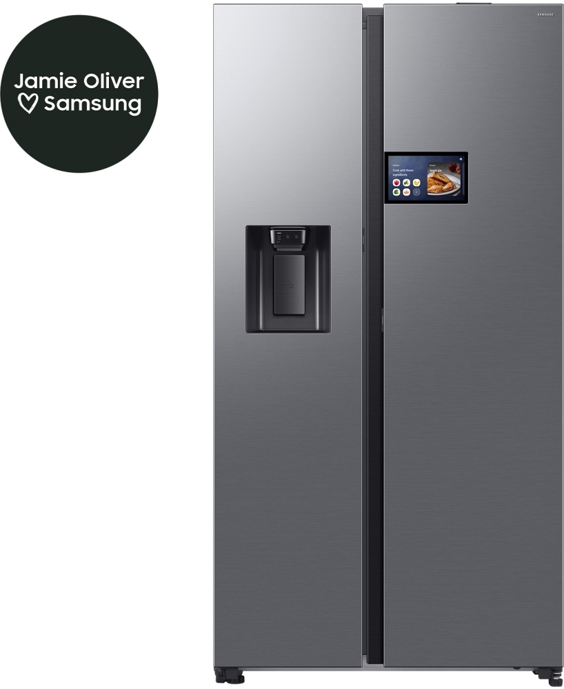 Samsung RS90F64EETEU 621L American Fridge Freezer, Matte Metal Silver, SpaceMax, Twin Cooling Plus, E Rated, Plumbed Water & Ice Dispenser
