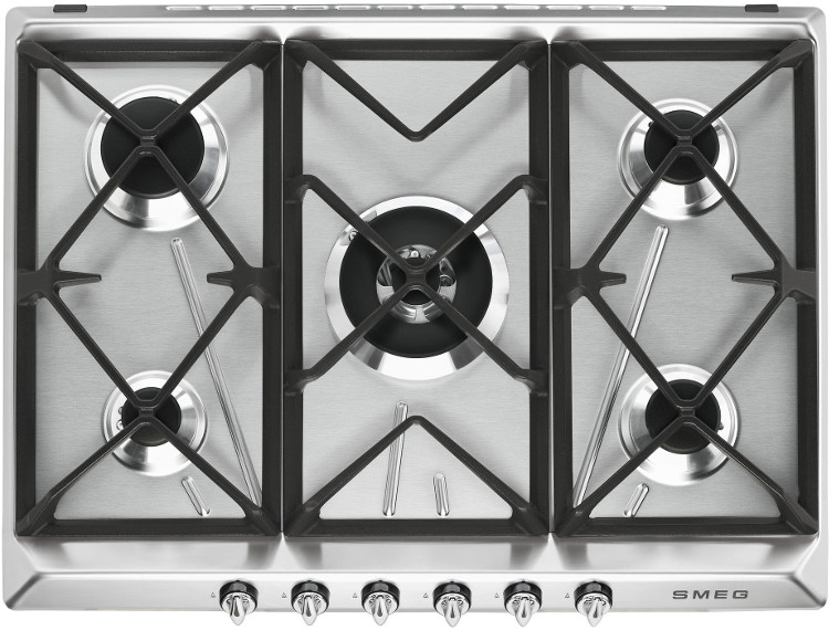 Smeg SR975XGH Victoria 5 Burner Gas Hob, Stainless Steel with Chrome Controls