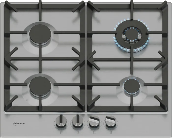 Neff T26CIH8N0 N70 4 Burner Gas Hob - FlameSelect - Metallic Sword Dial - Cast Iron Pan Supports - 60cm Width T26CIH8N0 N70