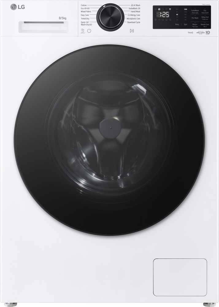 LG W2X5085TLB Series 3 AI Direct Drive Washer Dryer, 8kg Wash 5kg Dry Capacity, 1200 RPM Spin, White Freestanding Appliance