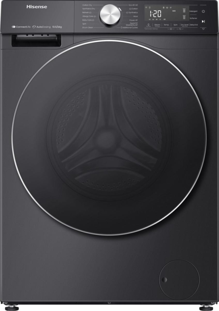 Hisense 10.5kg 1400rpm Freestanding Washer Dryer - Black WD5S1045BB