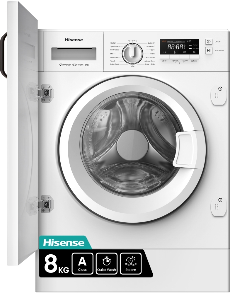 Hisense WF3M841BWI Integrated Washing Machine - 8kg Capacity - 1400rpm Spin Speed - A Class Energy Efficiency WF3M841BWI