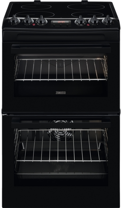 Zanussi ZCV46250BA Ceramic Electric Cooker with Double Oven, Black, A Rated