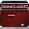 Falcon 1000 Deluxe Induction Cherry Brushed Chrome 100cm Induction Range Cooker, Red, A Rated