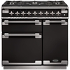 Rangemaster ELS90DFFGB 90cm Dual Fuel Range Cooker Elise Black / Brushed Nickel, A Rated
