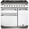 Rangemaster ELS90DFFWH 90cm Dual Fuel Range Cooker Elise White / Brushed Nickel, A Rated