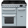 Rangemaster ESDL90DFPMSB/CM1 90cm Dual Fuel Range Cooker Estel Deluxe Misty Blue / Chrome, A Rated