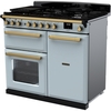 Rangemaster ESDL100DFPMSB/AB1 100cm Dual Fuel Range Cooker Estel Deluxe Misty Blue / Antique Brass, A Rated