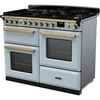 Rangemaster ESDLO110DFPMSB/AB1 110cm Dual Fuel Range Cooker Estel Deluxe Misty Blue / Antique Brass, A Rated