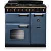 Rangemaster CLDL90DFPSTB/AB1 90cm Dual Fuel Range Cooker Classic Deluxe Stone Blue / Antique Brass, A Rated
