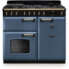 Rangemaster CLDL100DFPSTB/AB1 100cm Dual Fuel Range Cooker Classic Deluxe Stone Blue / Antique Brass, A Rated
