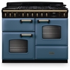 Rangemaster CLDLO110DFPSTB/AB1 110cm Dual Fuel Range Cooker Classic Deluxe Stone Blue / Antique Brass, A Rated