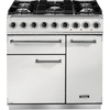 Falcon 900 Deluxe Ice White Brushed Chrome 90cm Dual Fuel Range Cooker, A Rated