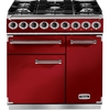 Falcon 900 Deluxe Cherry Red Brushed Chrome 90cm Dual Fuel Range Cooker, A Rated