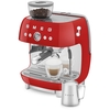 Smeg EGF03RDUK Retro Espresso Coffee Machine with Grinder & 20 Bar Pump, Red