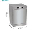 Hisense HS642D90XUK Dishwasher, 14 Place Settings, Stainless Steel, D Rated