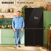 Samsung RM90F67CECEU American Fridge Freezer, Clean Deep Charcoal, Black, E Rated,  Plumbed
