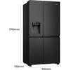 Hisense RS818N4TFE American Fridge Freezer,  Non-Plumbed, Black, E Rated