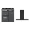 Stoves 90cm Dual Fuel Range Cooker, Anthracite Grey + 90cm Chimney Cooker Hood
