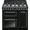 Smeg TR93BL Victoria 90cm Dual Fuel Range Cooker, Black, A Rated