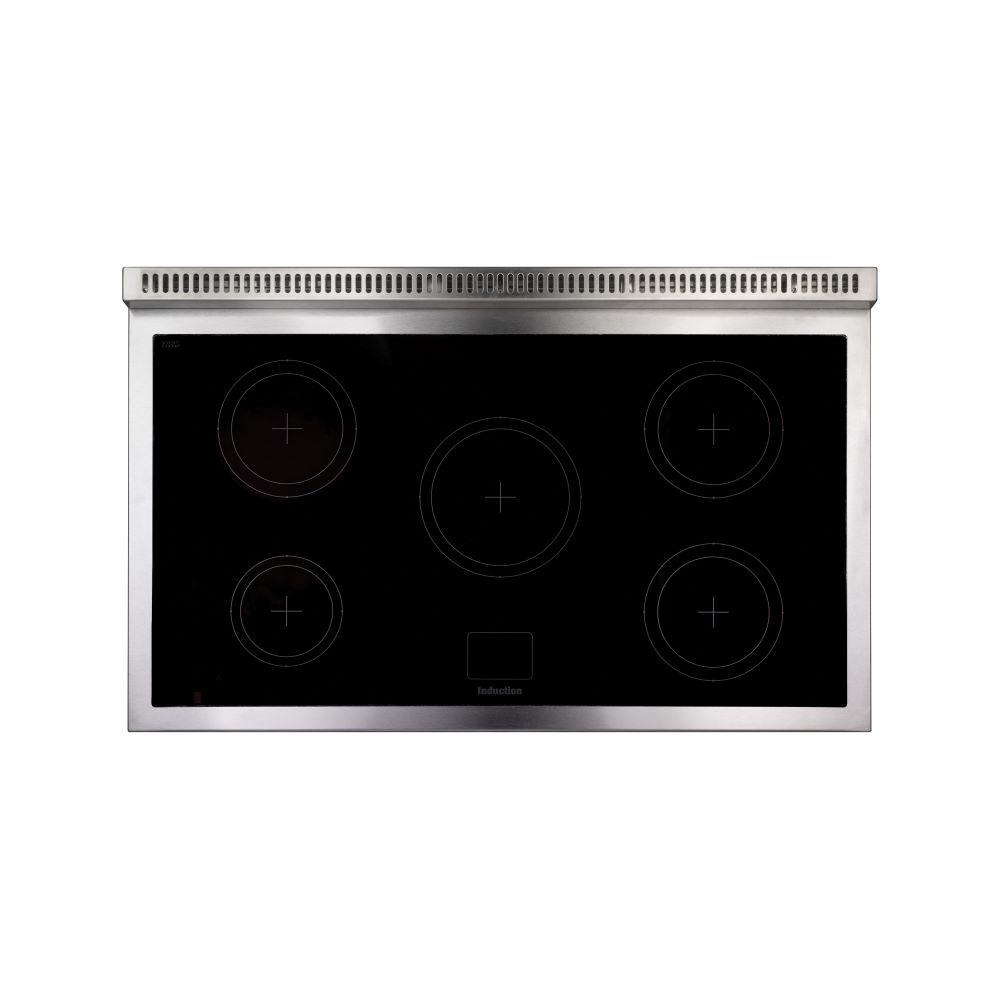 Falcon 1000 Deluxe Induction Cherry Brushed Chrome 100cm Induction Range Cooker, Red, A Rated
